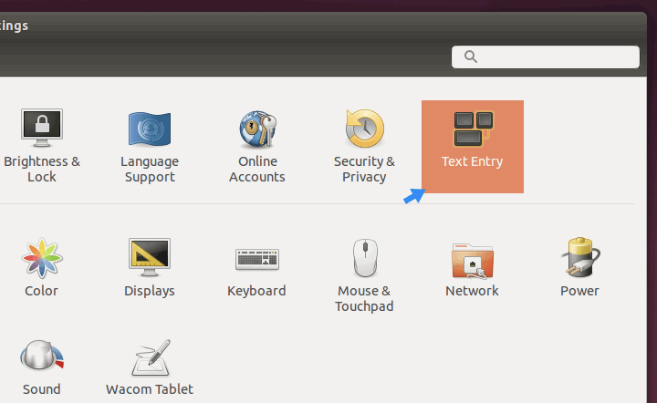 Ubuntu settings text entry