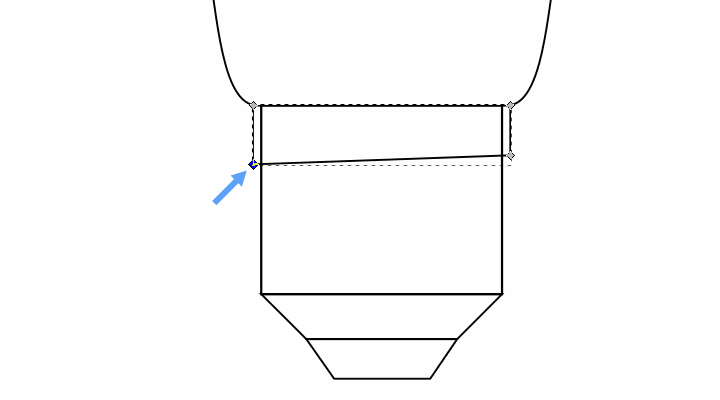 Convert to path and bring bottom left handle down to create an angle