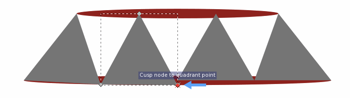 Still using the node tool, snap the bottom corners of the triangles to the bottom portions of the bottom ellipse